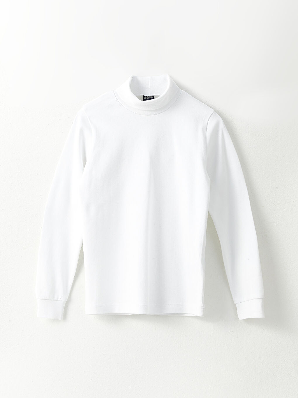 Beyaz Balıkçı Yaka Basic Uzun Kollu Pamuklu Erkek Çocuk Tişört