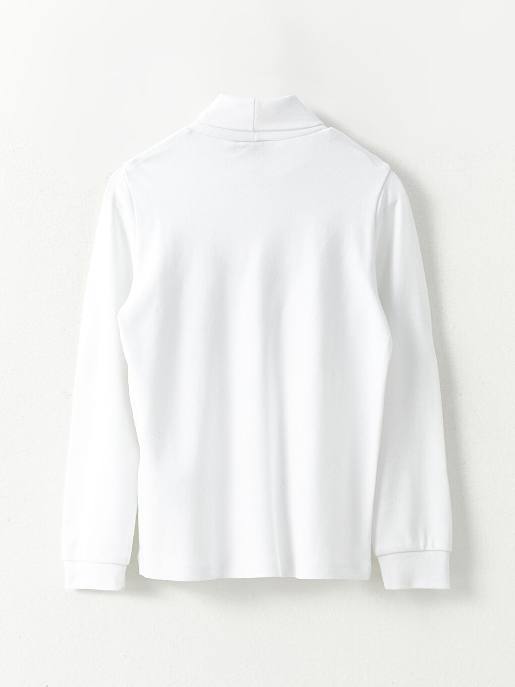 Beyaz Balıkçı Yaka Basic Uzun Kollu Pamuklu Erkek Çocuk Tişört-1