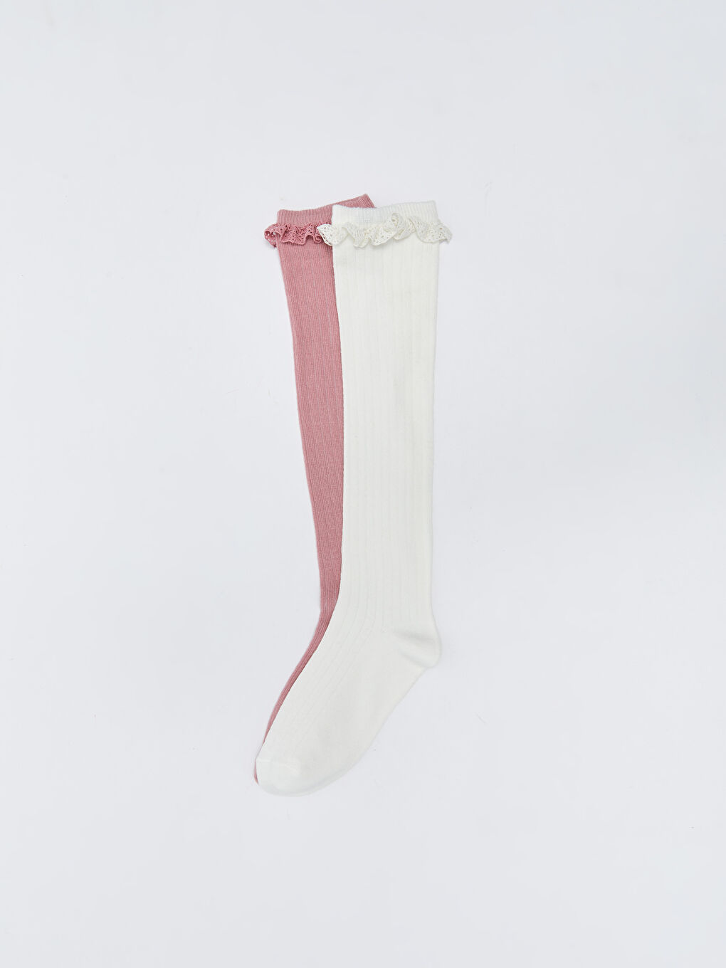 Ekru Kız Çocuk Dizaltı Çorap 2'li