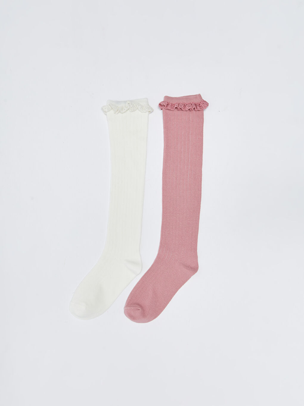 Ekru Kız Çocuk Dizaltı Çorap 2'li-1