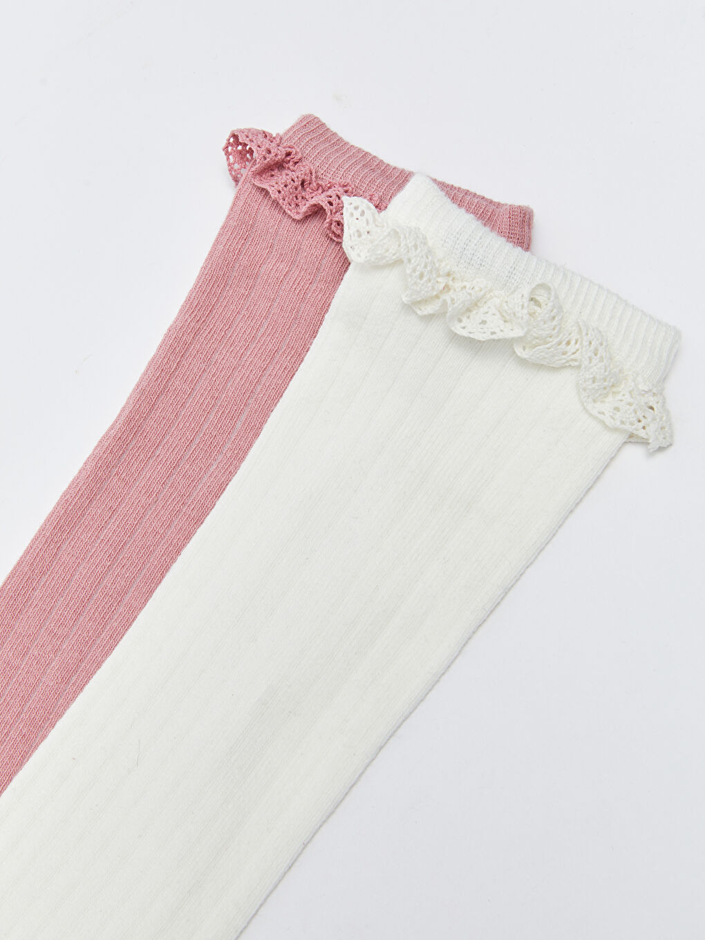 Ekru Kız Çocuk Dizaltı Çorap 2'li-2
