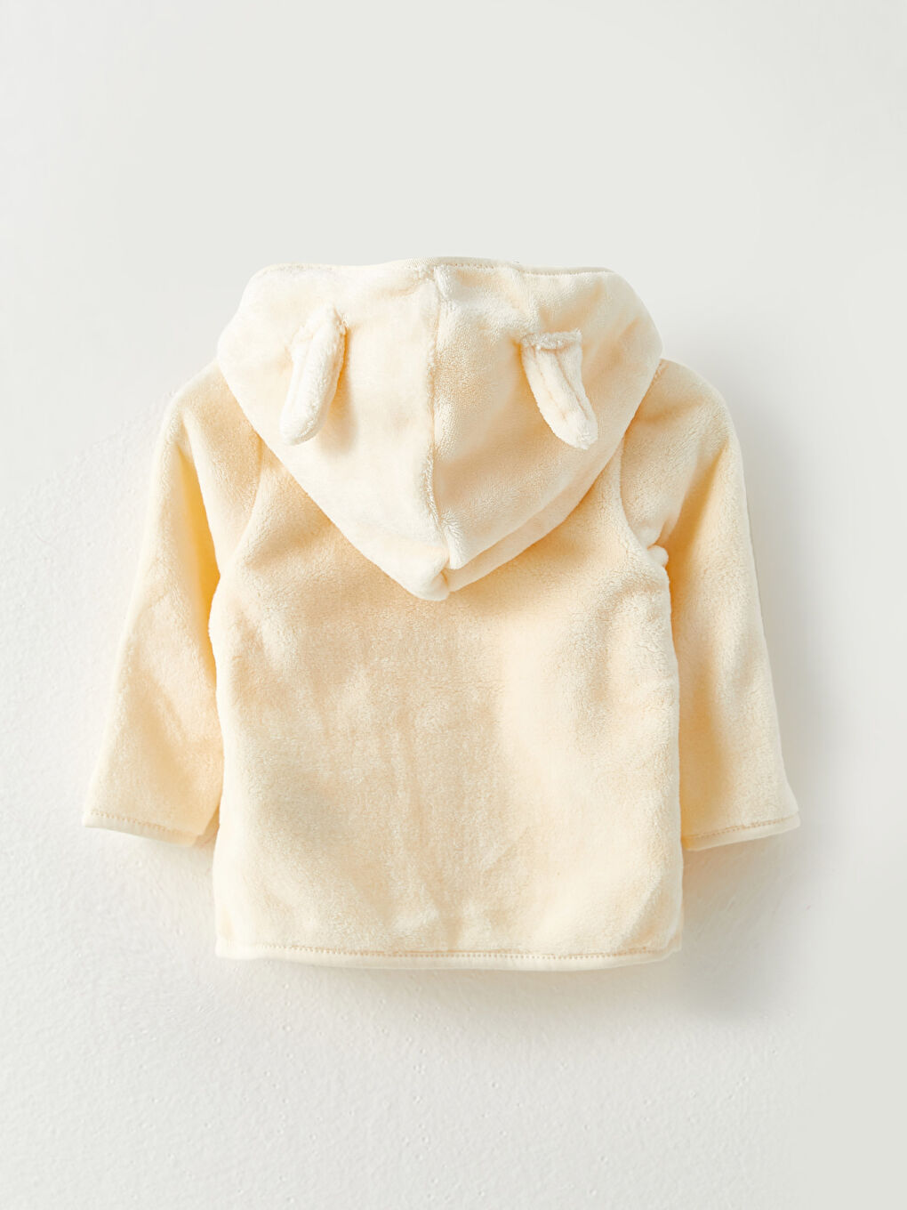 Ekru Kapüşonlu Uzun Kollu Pelüş Kız Bebek Fermuarlı Sweatshirt ve Pantolon 2'li Takım-2