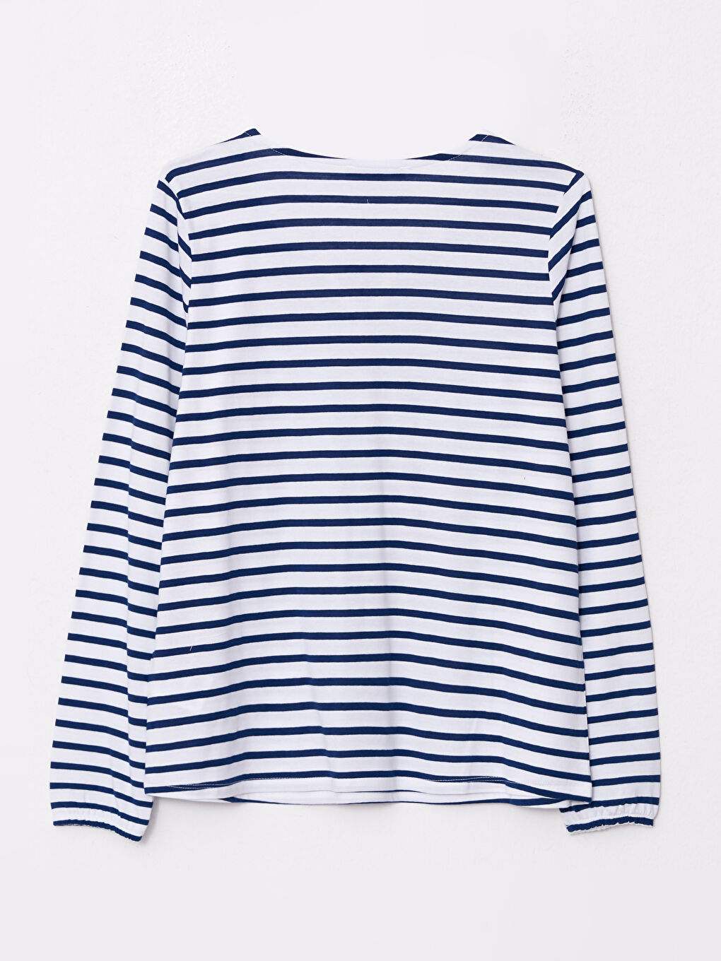 Lacivert Bağlamalı Yaka Çizgili Uzun Kollu Kadın Bluz-6