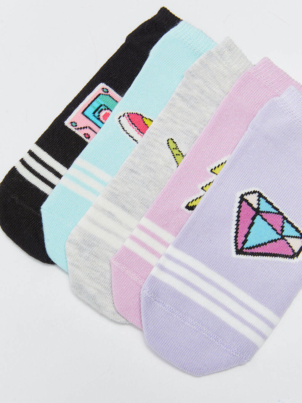 Lila Desenli Kız Çocuk Patik Çorap 5'li-2