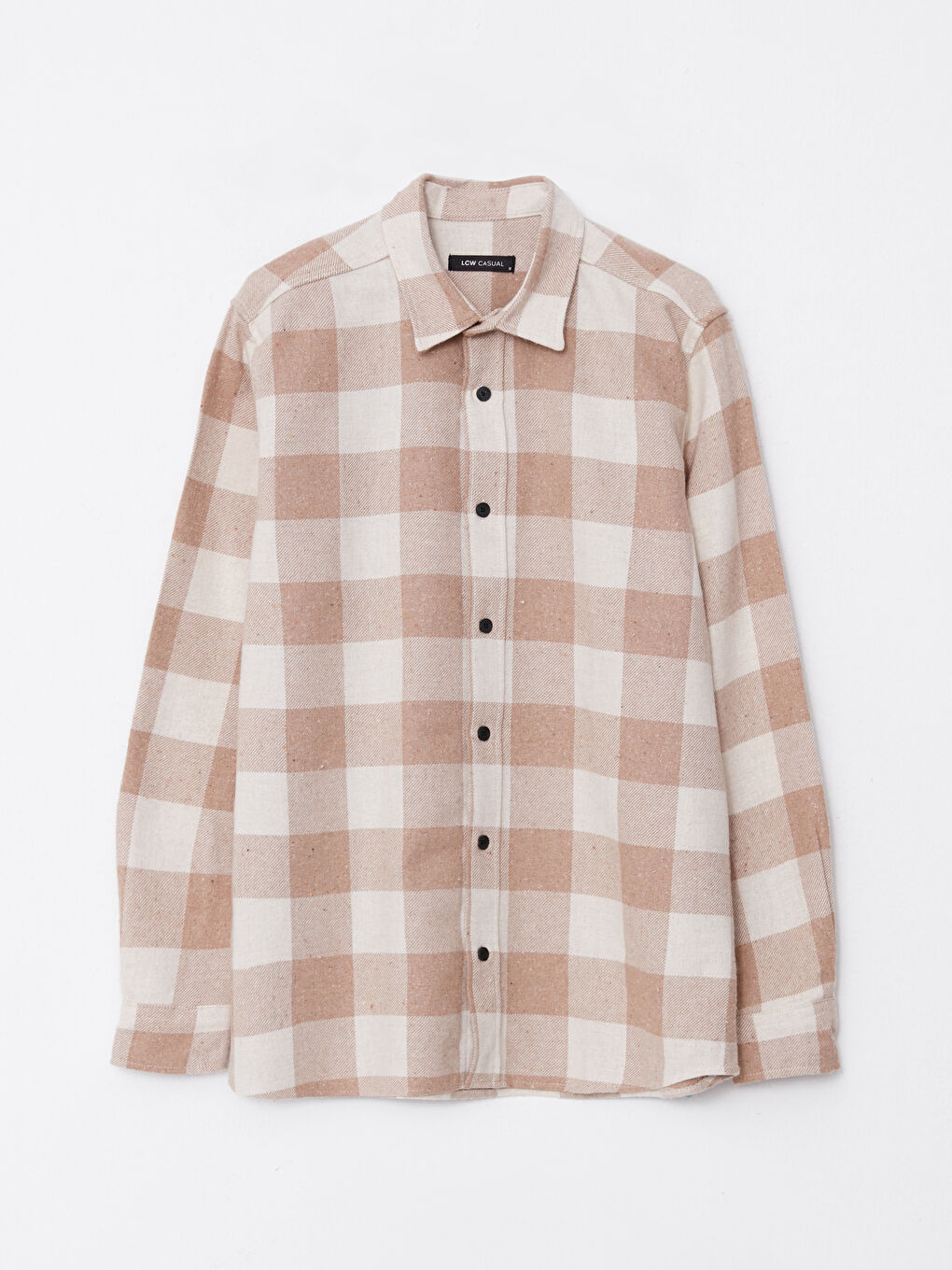 Bej Regular Fit Uzun Kollu Ekose Erkek Oduncu Gömlek-5