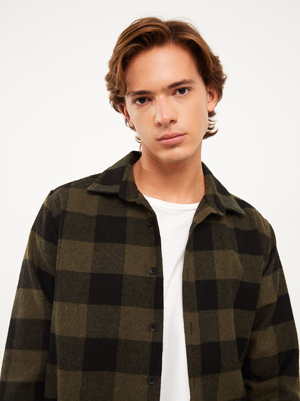 Haki Regular Fit Uzun Kollu Ekose Erkek Oduncu Gömlek-1