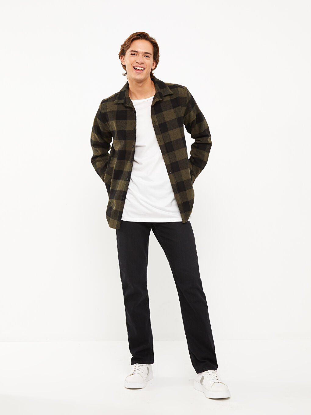 Haki Regular Fit Uzun Kollu Ekose Erkek Oduncu Gömlek-2