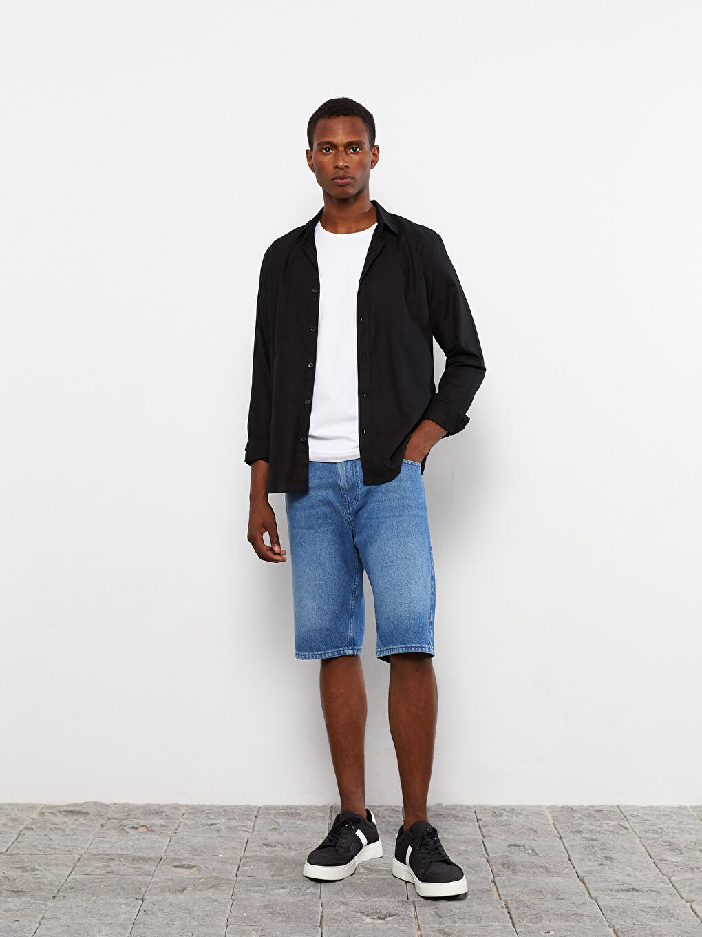 Ерлерге арналған тар пішім ұзын жең саржа жейде-6