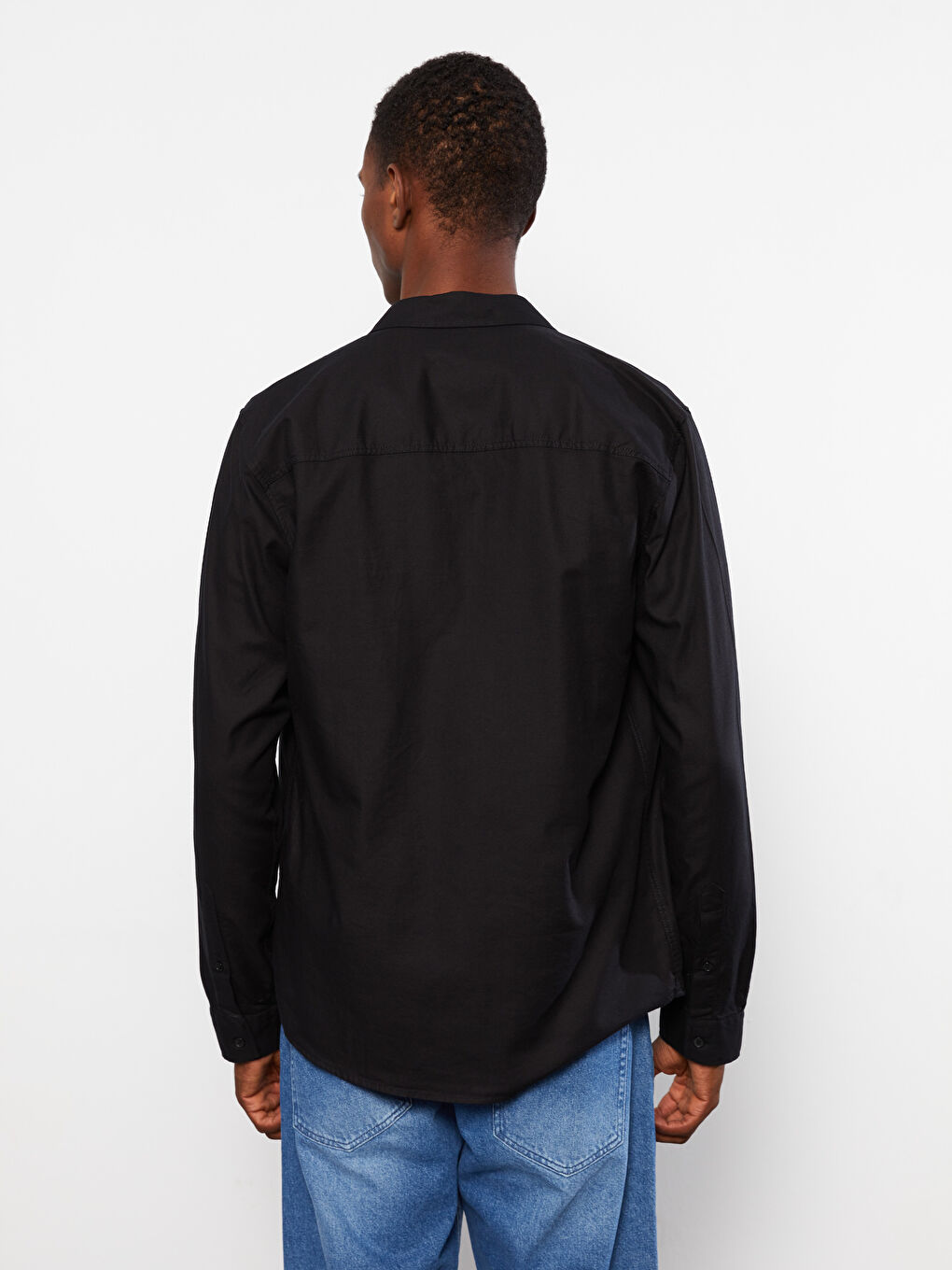 Ерлерге арналған тар пішім ұзын жең саржа жейде-8