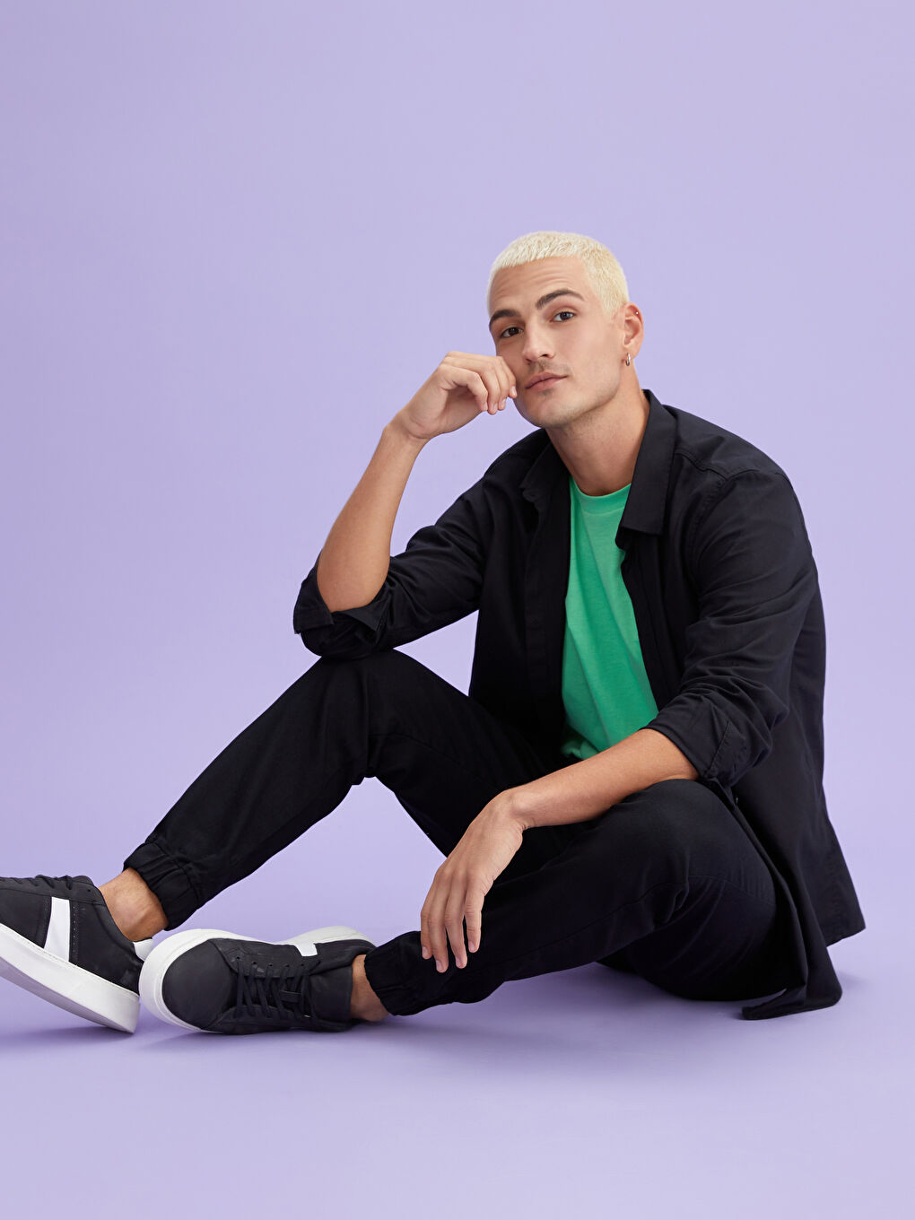 Ерлерге арналған тар пішім ұзын жең саржа жейде-2