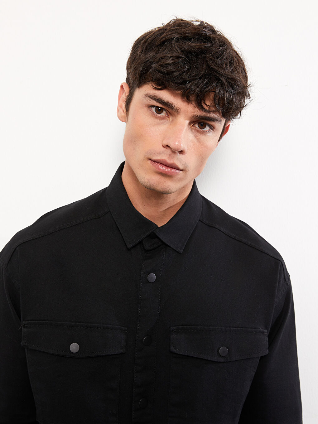 Opušteni kroj, dugi rukav, muška košulja jakna-1