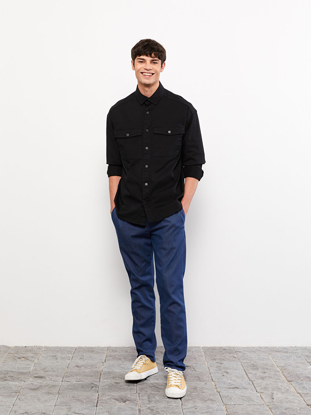 Opušteni kroj, dugi rukav, muška košulja jakna-2