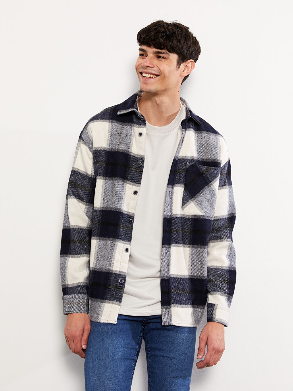 XSIDE Comfortable Fit Long Sleeve Plaid Men's Shirt Jacket -W25478Z8-LN6