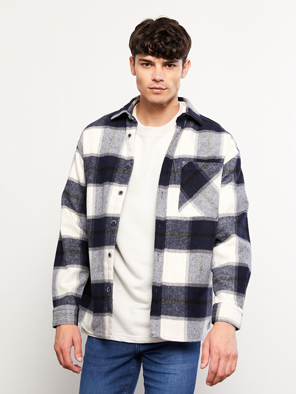XSIDE Comfortable Fit Long Sleeve Plaid Men's Shirt Jacket -W25478Z8-LN6