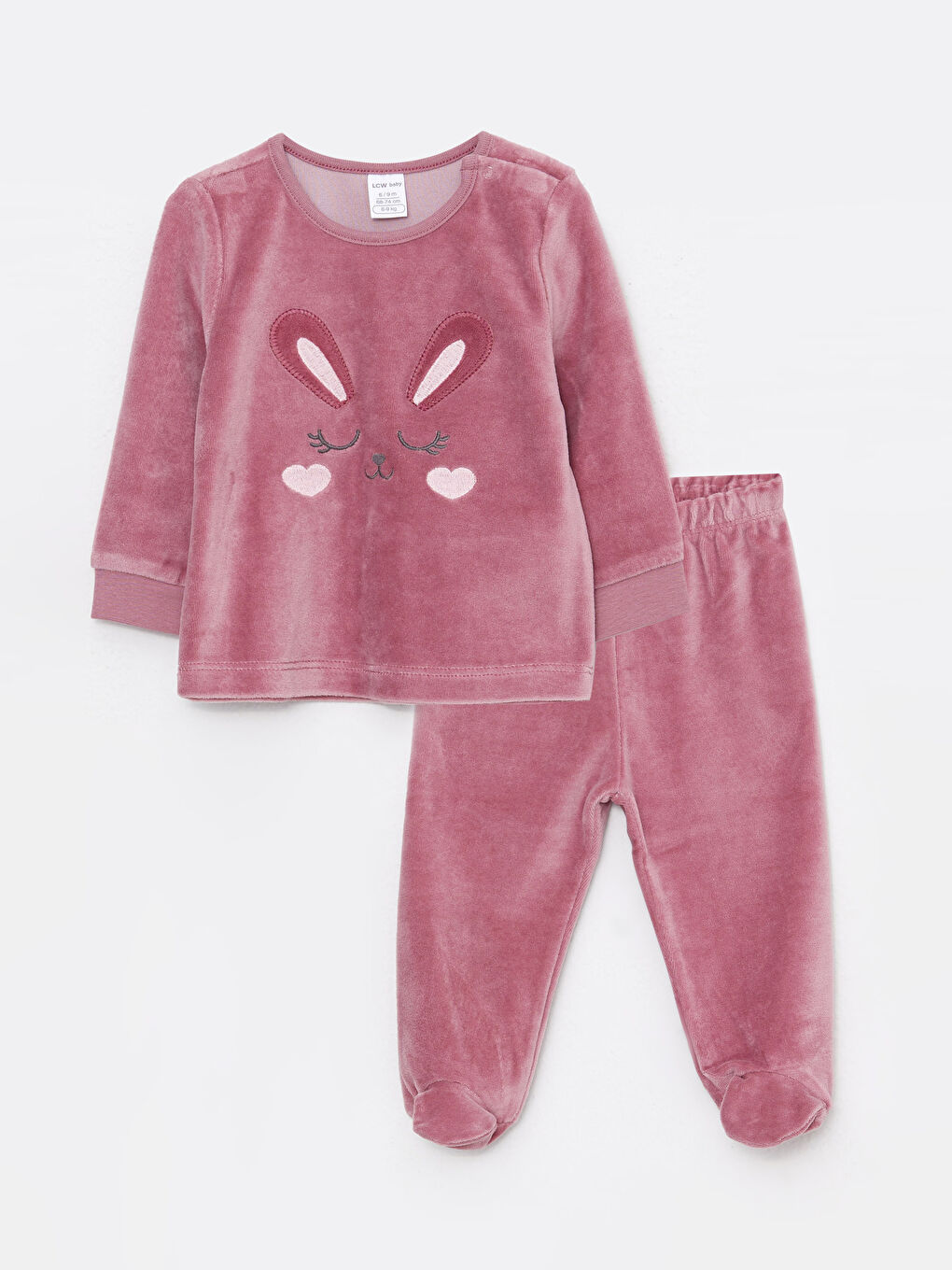 Pembe Bisiklet Yaka Uzun Kollu Nakış Detaylı Kız Bebek 2'li Takım