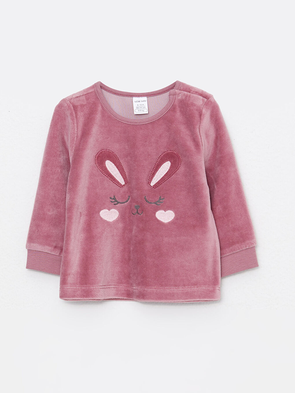 Pembe Bisiklet Yaka Uzun Kollu Nakış Detaylı Kız Bebek 2'li Takım-1