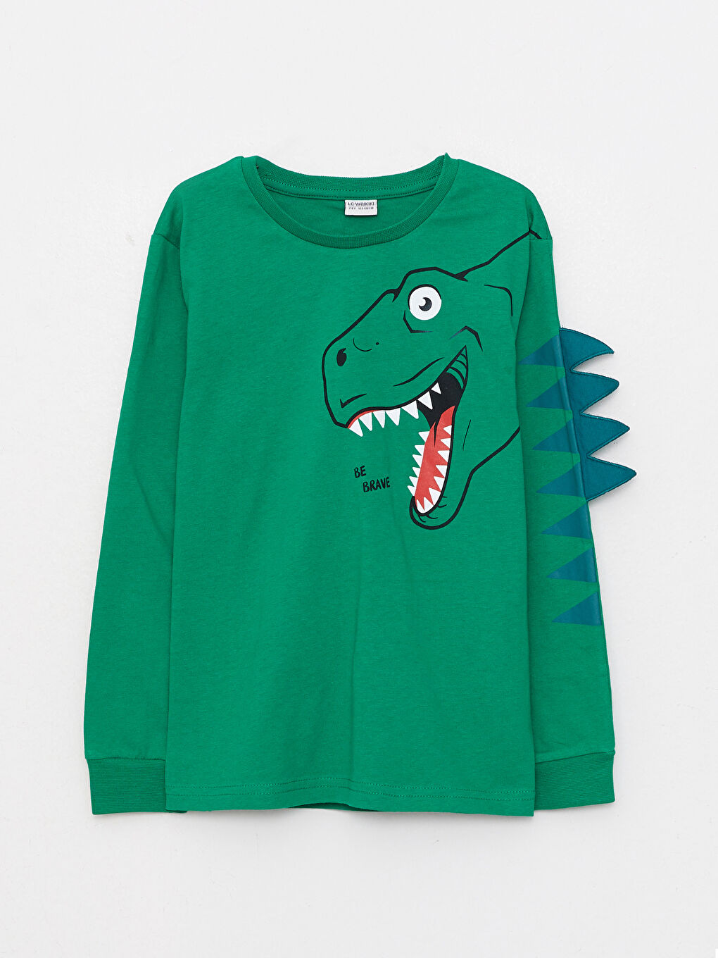 Yeşil Bisiklet Yaka Baskılı Uzun Kollu Erkek Çocuk Tişört