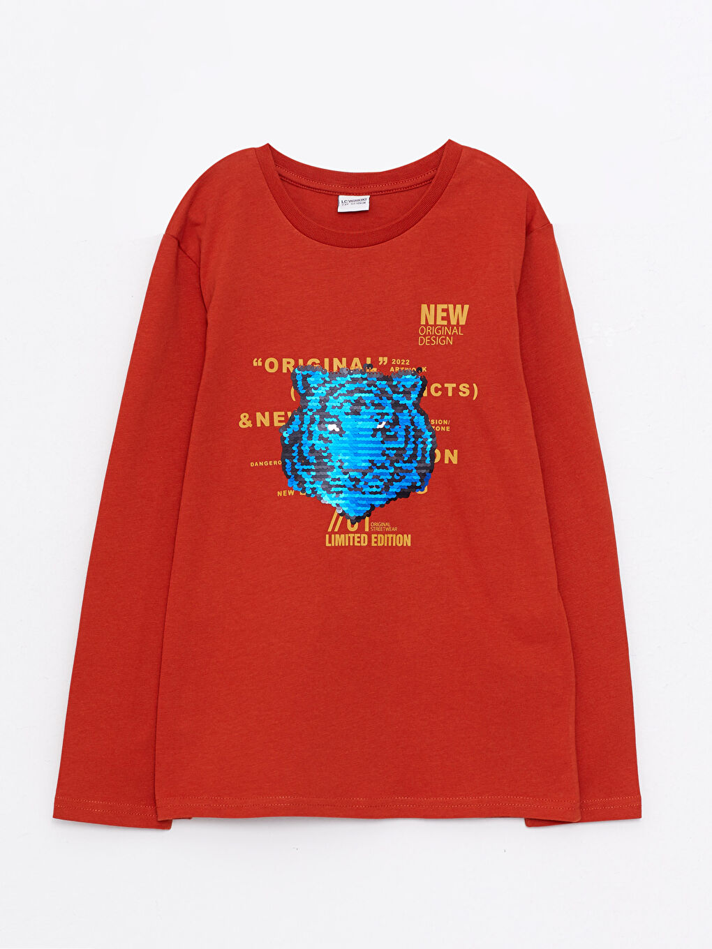 LCW Kids Crew Neck Printed Sequin Long Sleeve Cotton Boy T-shirt -W25494Z4-HAY