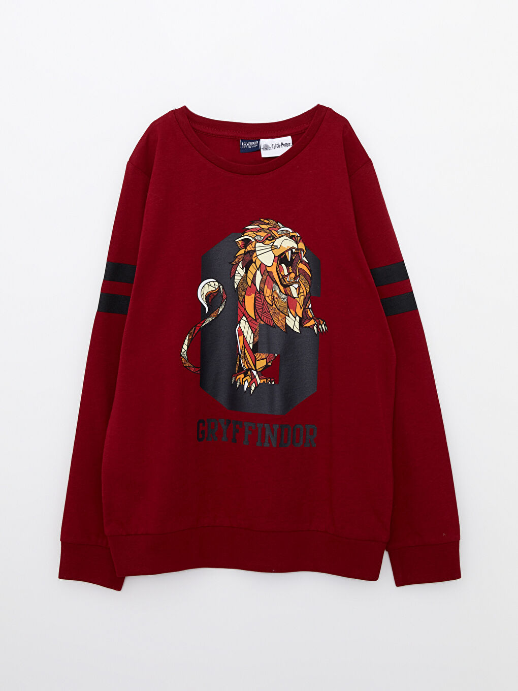 Bordo Bisiklet Yaka Harry Potter Baskılı Uzun Kollu Erkek Çocuk Tişört