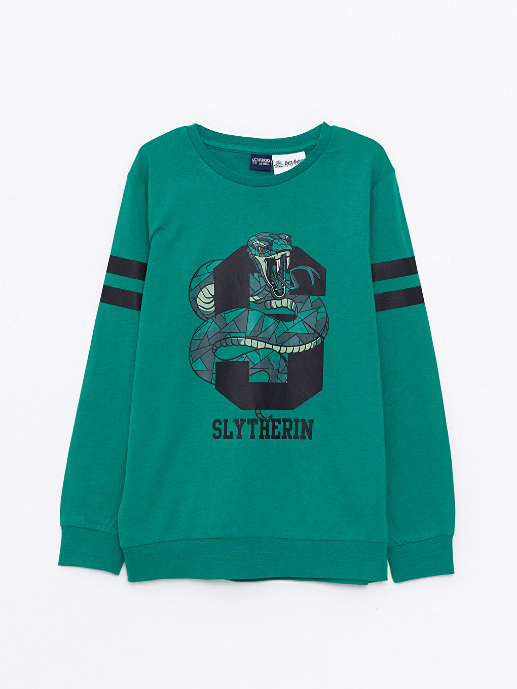 Yeşil Bisiklet Yaka Harry Potter Baskılı Uzun Kollu Pamuklu Erkek Çocuk Tişört