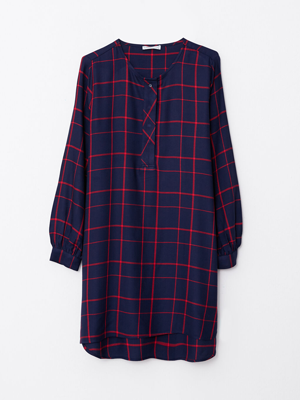 LCWAIKIKI Classic Crew Neck Plaid Long Sleeve Viscose Women's Tunic -W25506Z8-LN6