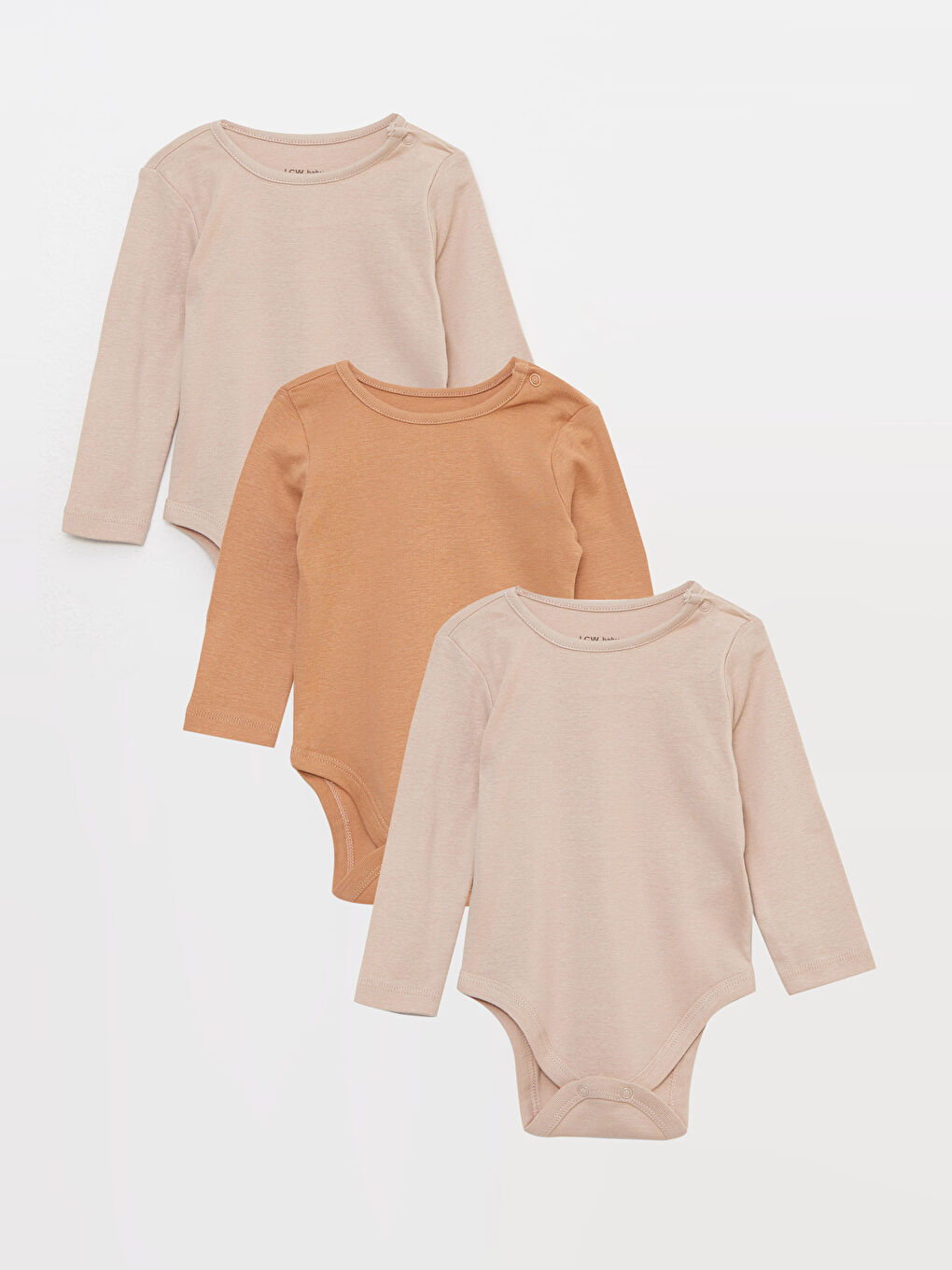 Crew Neck Long Sleeve Basic Baby Boy Snap Fastener Body 3 Pcs