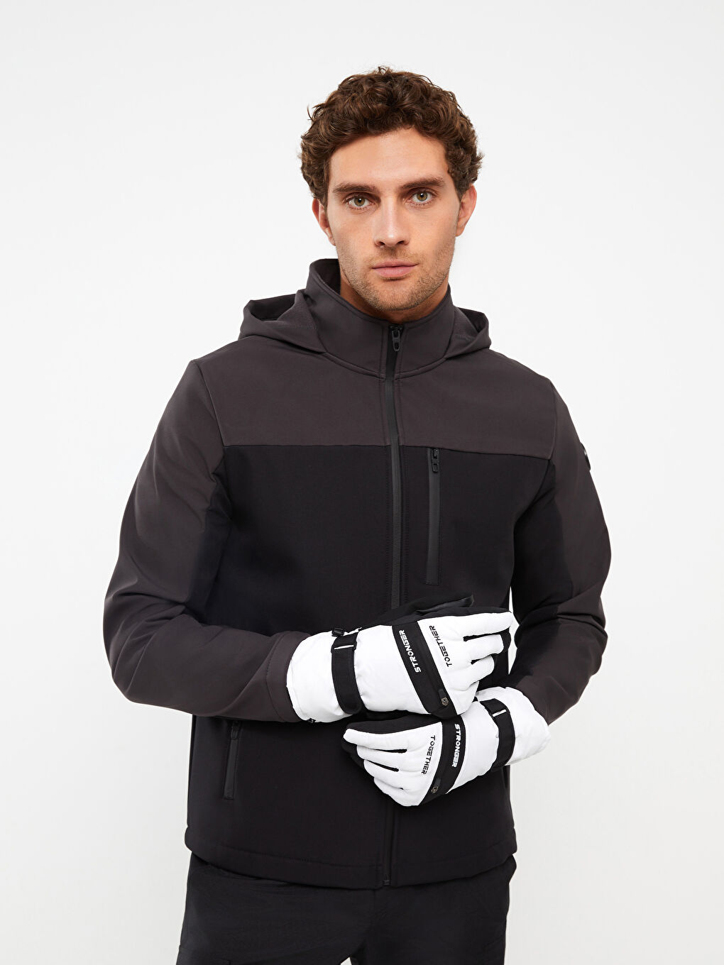 Beyaz Renk Bloklu Erkek Kar Eldiveni