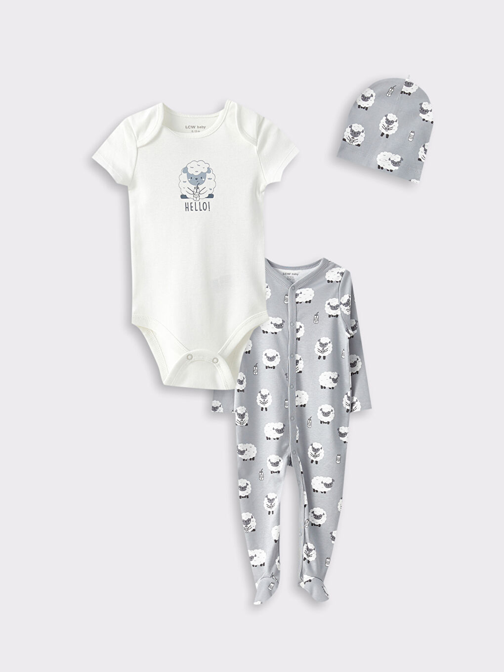 Gri Bisiklet Yaka Baskılı Erkek Bebek 3'lü Takım-3