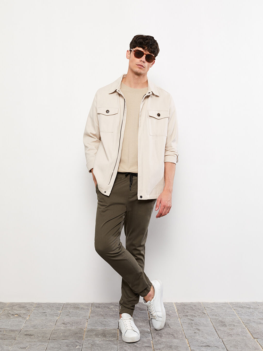 Haki Slim Fit Gabardin Erkek Jogger Pantolon