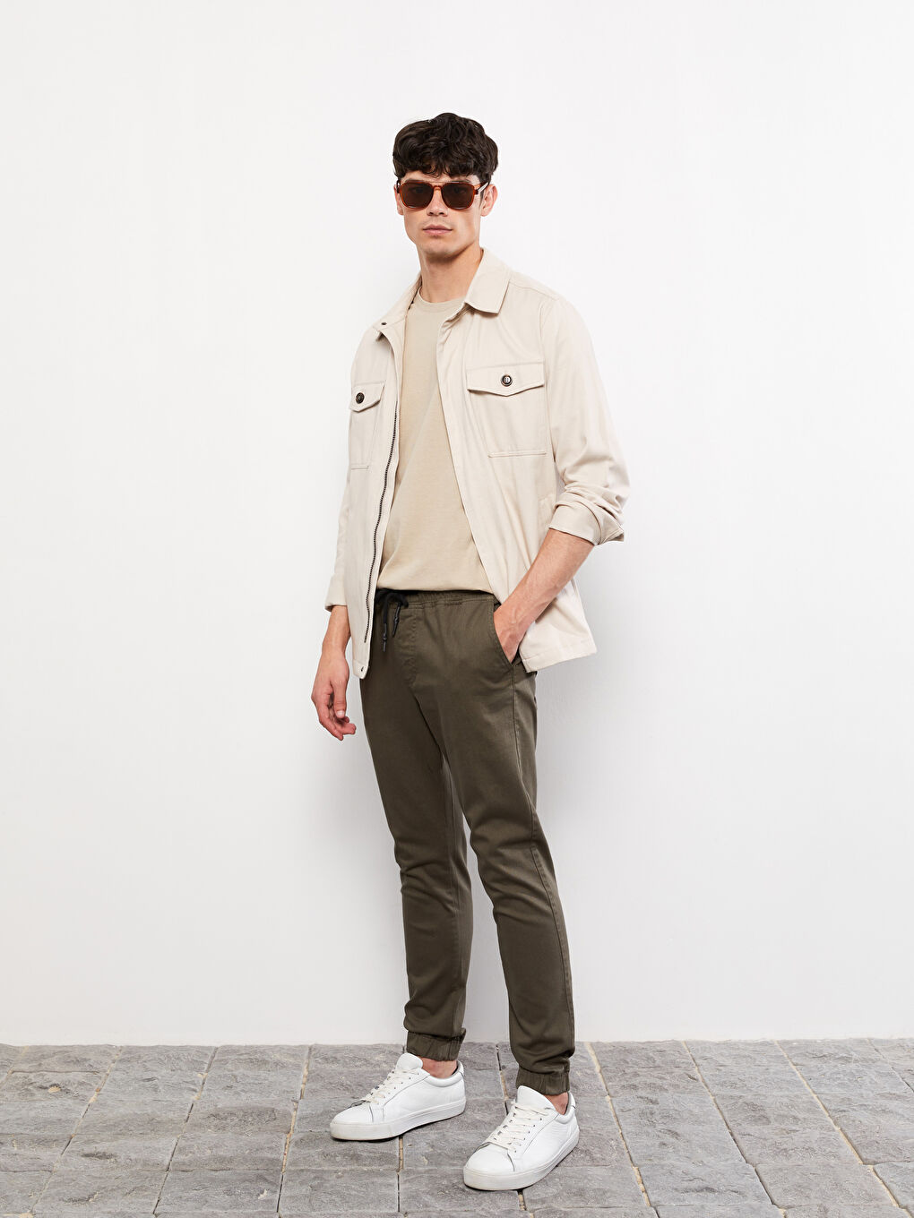 Haki Slim Fit Gabardin Erkek Jogger Pantolon-1