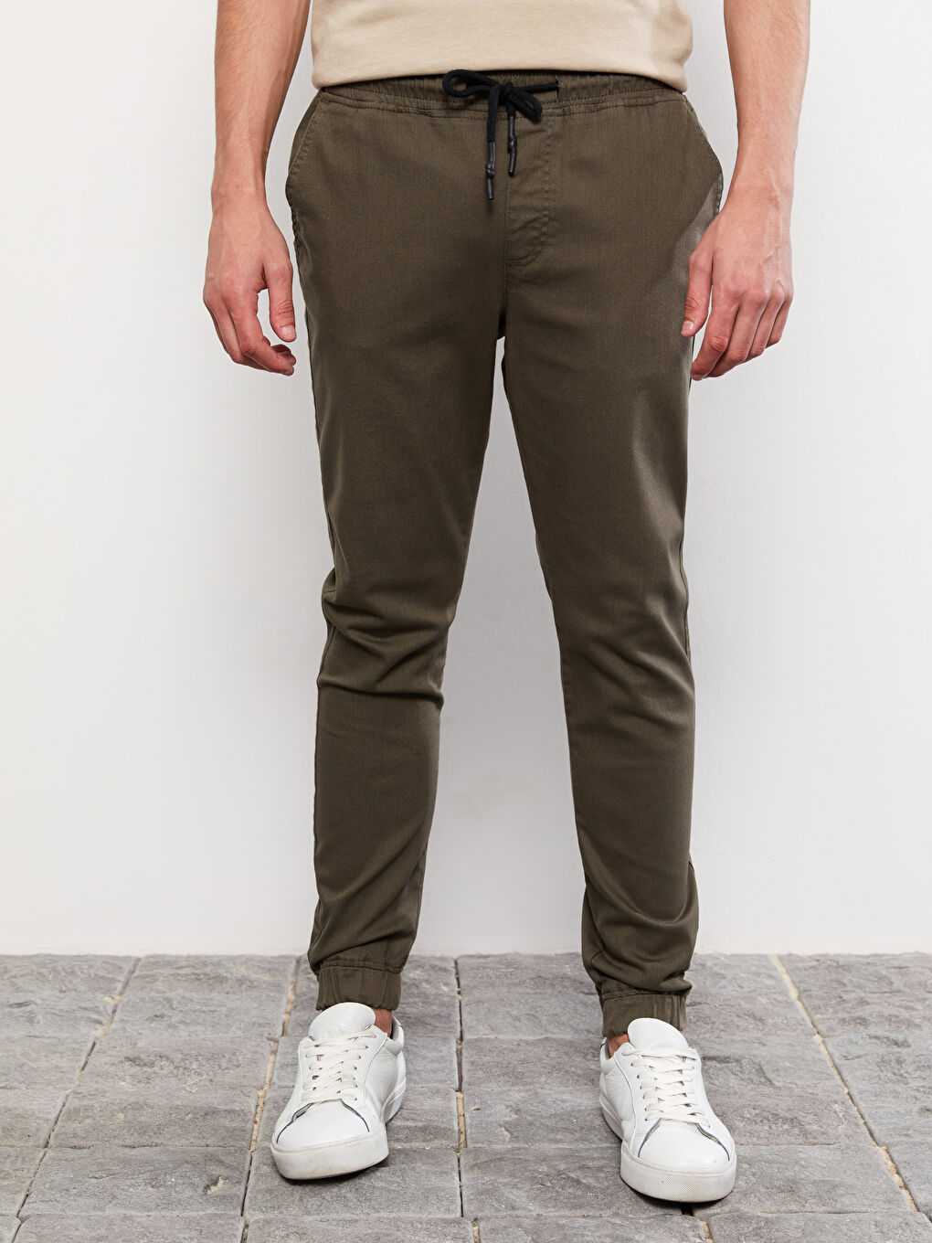 Haki Slim Fit Gabardin Erkek Jogger Pantolon-3