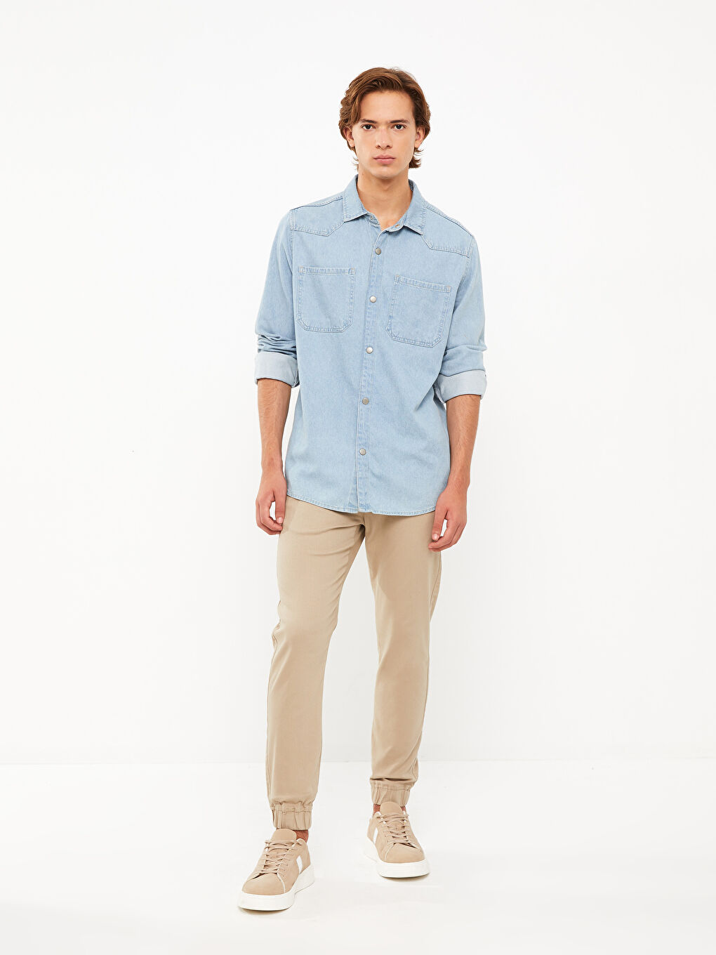 Bej Slim Fit Gabardin Erkek Jogger Pantolon