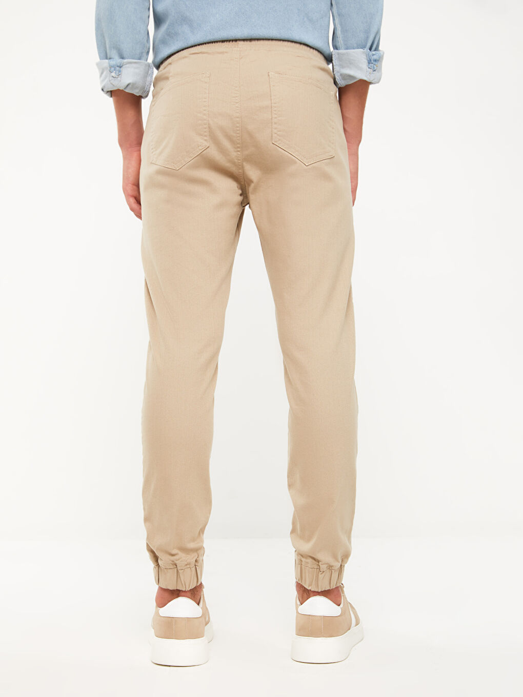 Bej Slim Fit Gabardin Erkek Jogger Pantolon-3