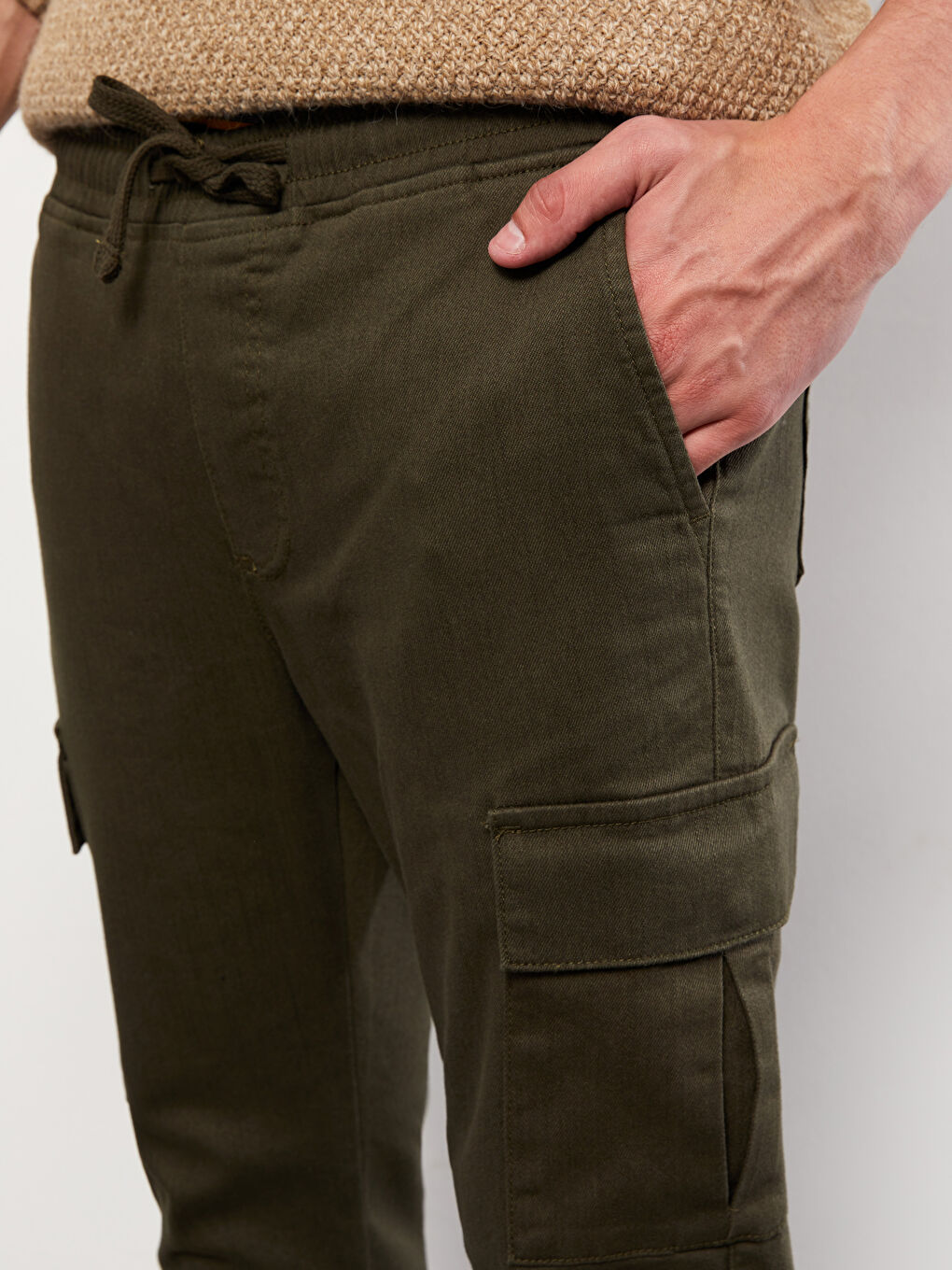 Haki Slim Fit Gabardin Erkek Kargo Pantolon-2