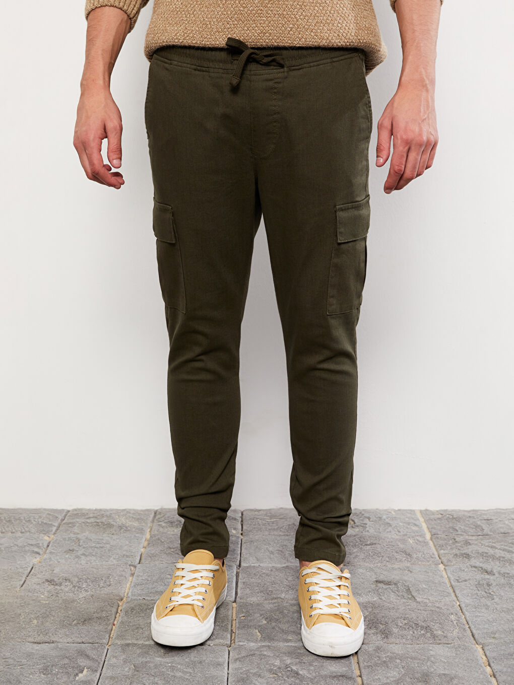 Haki Slim Fit Gabardin Erkek Kargo Pantolon-3