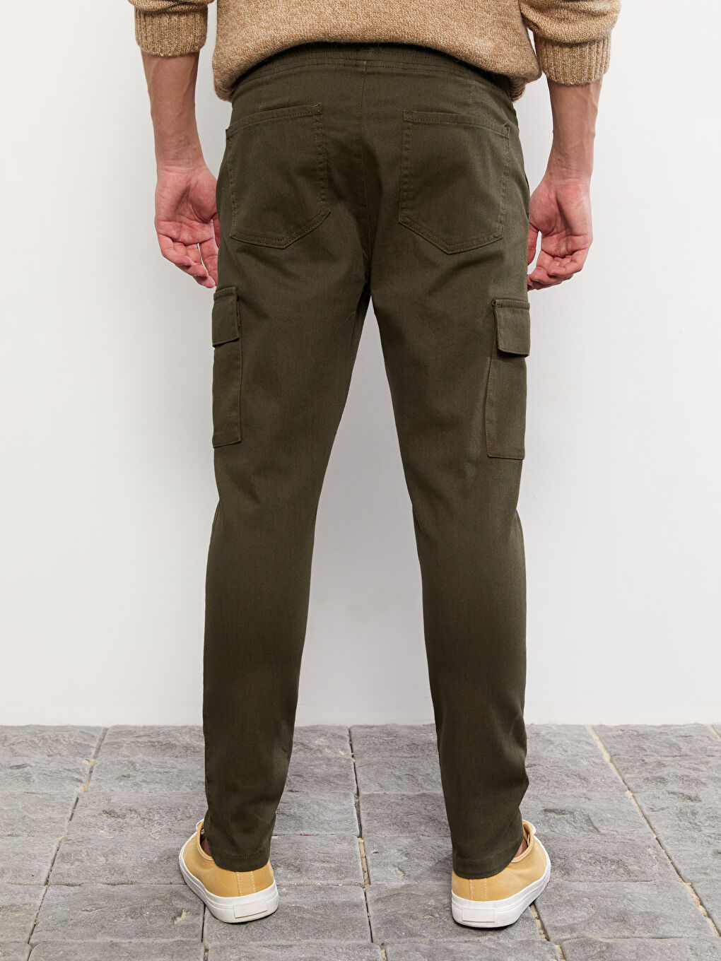 Haki Slim Fit Gabardin Erkek Kargo Pantolon-4