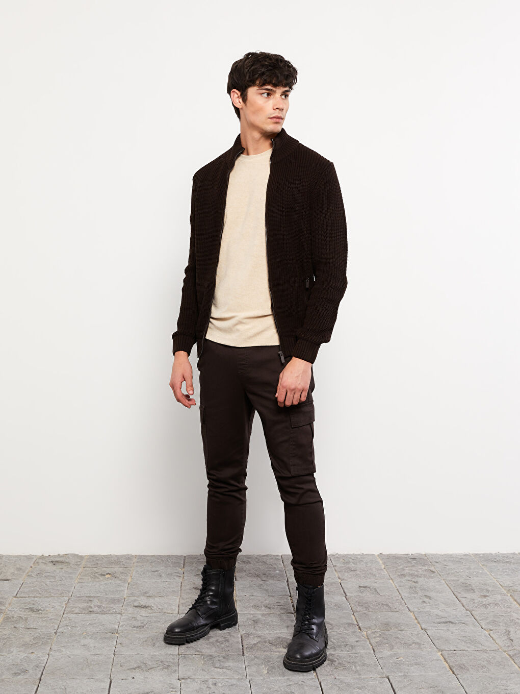 Kahverengi Slim Fit Gabardin Erkek Jogger Pantolon