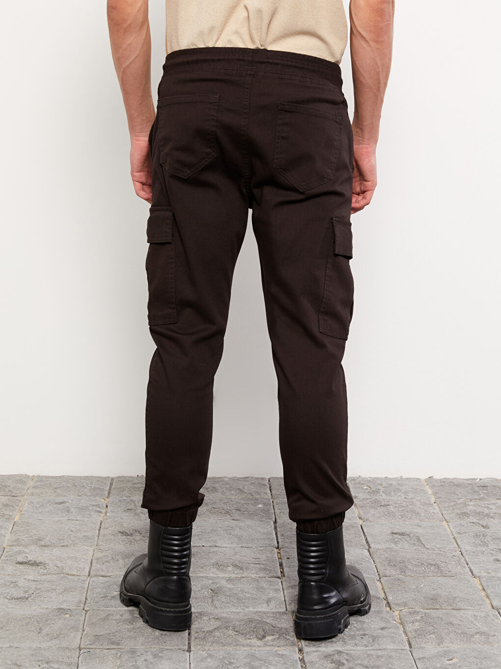 Kahverengi Slim Fit Gabardin Erkek Jogger Pantolon-3
