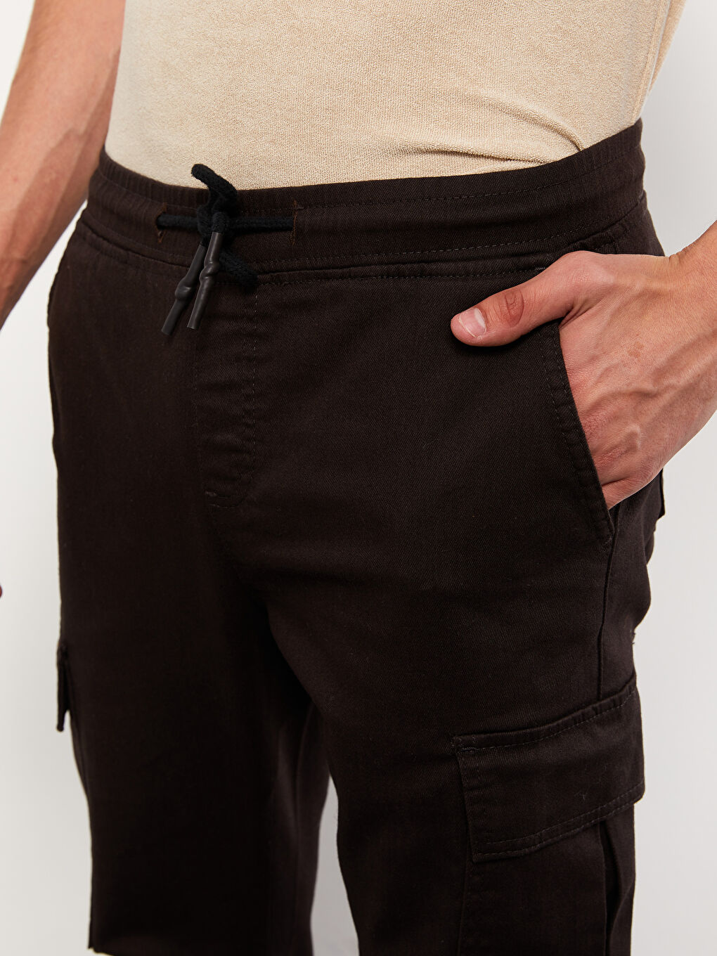 Kahverengi Slim Fit Gabardin Erkek Jogger Pantolon-4