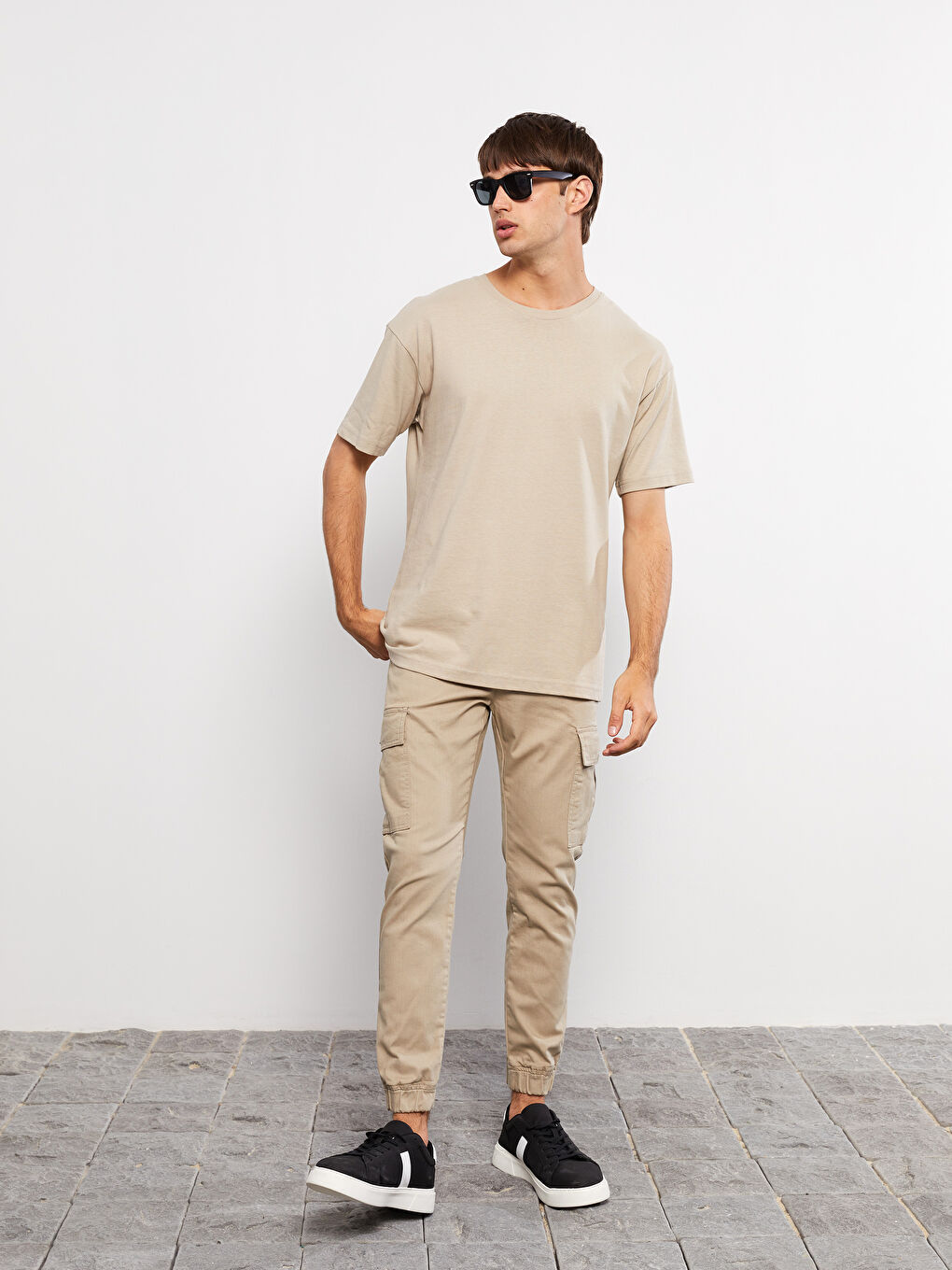 Bej Slim Fit Gabardin Erkek Jogger Pantolon