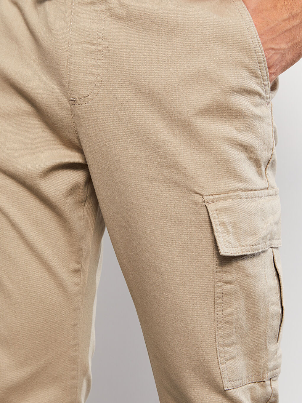 Bej Slim Fit Gabardin Erkek Jogger Pantolon-2