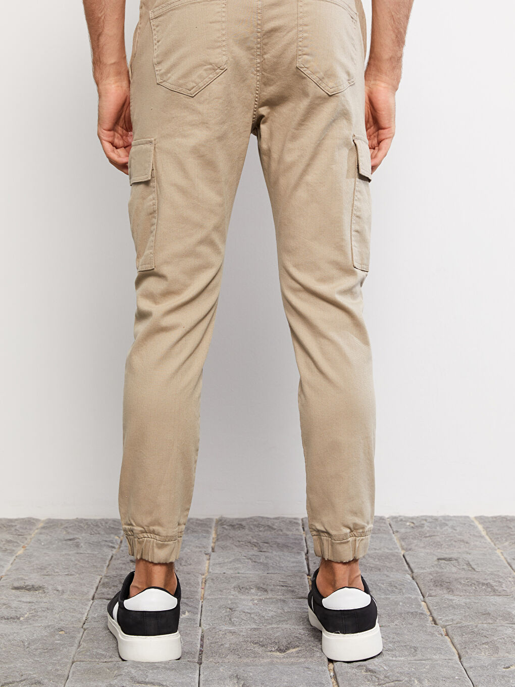 Bej Slim Fit Gabardin Erkek Jogger Pantolon-4