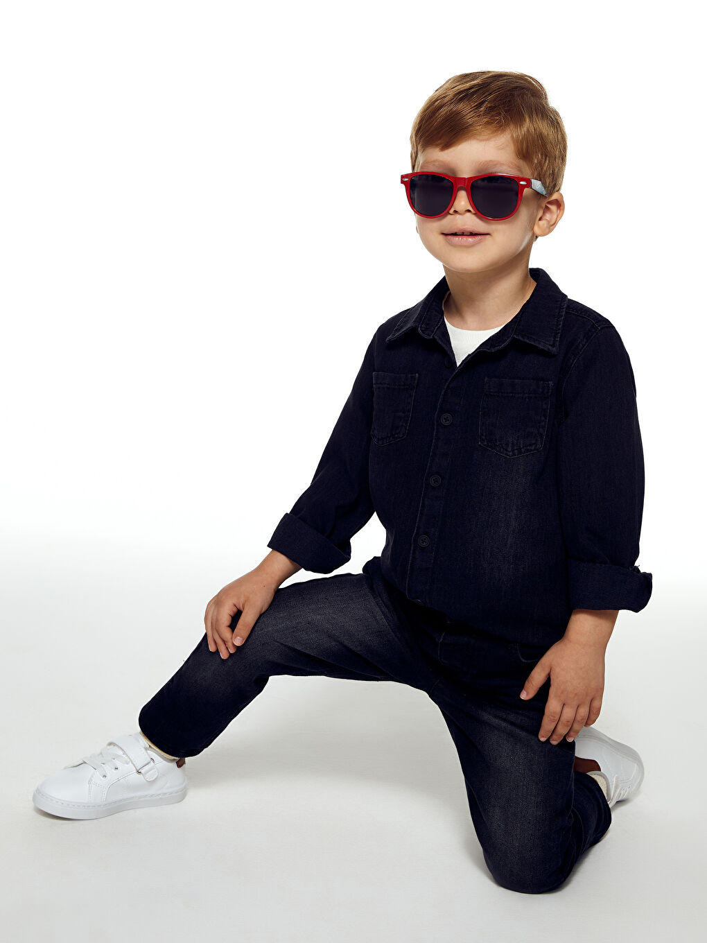 Siyah Uzun Kollu Basic Erkek Bebek Jean Gömlek-2