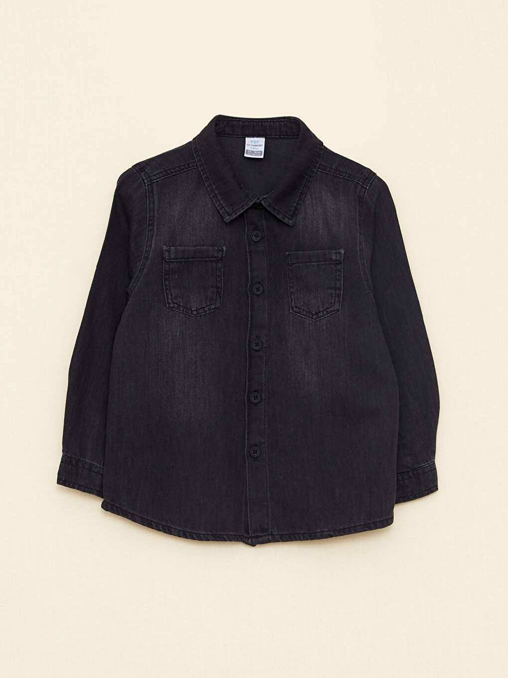 Siyah Uzun Kollu Basic Erkek Bebek Jean Gömlek-3