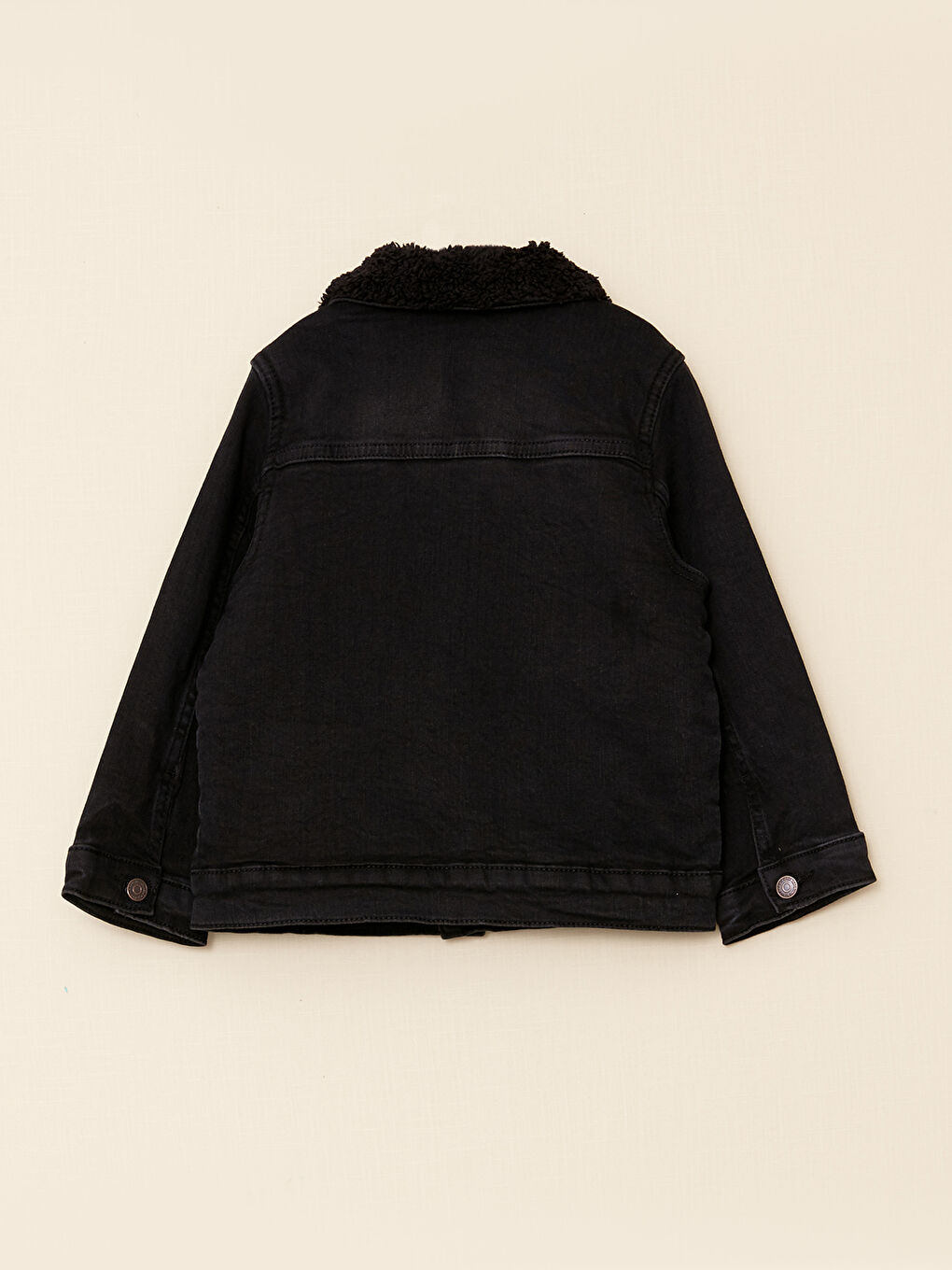 جاكيت جينز اولاد رضع بياقة بولو وكم طويل سادة-1