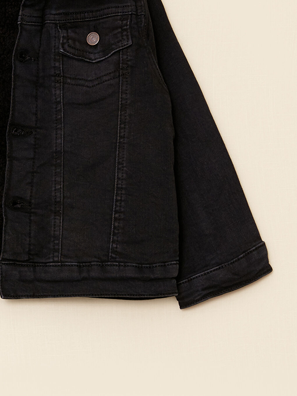 جاكيت جينز اولاد رضع بياقة بولو وكم طويل سادة-2