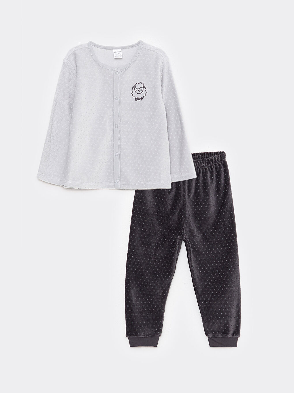 Gri Bisiklet Yaka Uzun Kollu Nakış Detaylı Erkek Bebek Hırka ve Pantolon 2'li Takım-1