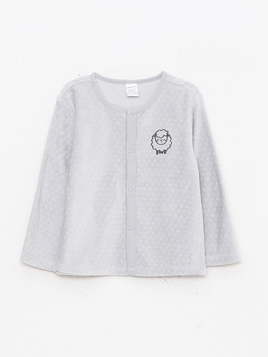 Gri Bisiklet Yaka Uzun Kollu Nakış Detaylı Erkek Bebek Hırka ve Pantolon 2'li Takım-2