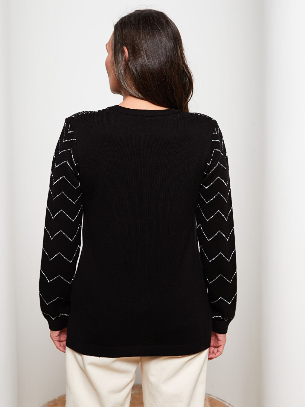 Crew Neck Patterned Long Sleeve Women's Knitwear Sweater -W25543Z8-CVL