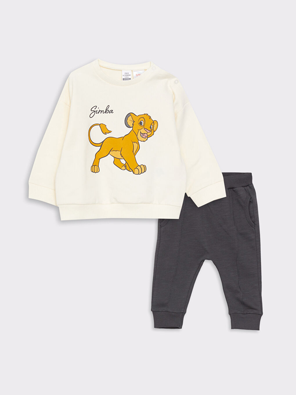 LCW baby Bisiklet Yaka Uzun Kollu Aslan Kral Baskılı Erkek Bebek Sweatshirt ve Pantolon 2'li Takım -W25552Z1-FDL